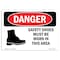 Signmission OSHA Danger, Shoes Must Worn In This Area, 10in X 7in Rigid Plastic, 10" W, 7" H, Landscape OS-DS-P-710-L-1570 - alternate 1